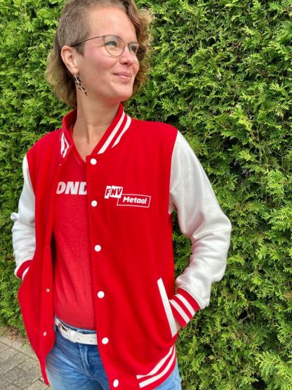 Baseball jacket rood/wit FNV Metaal